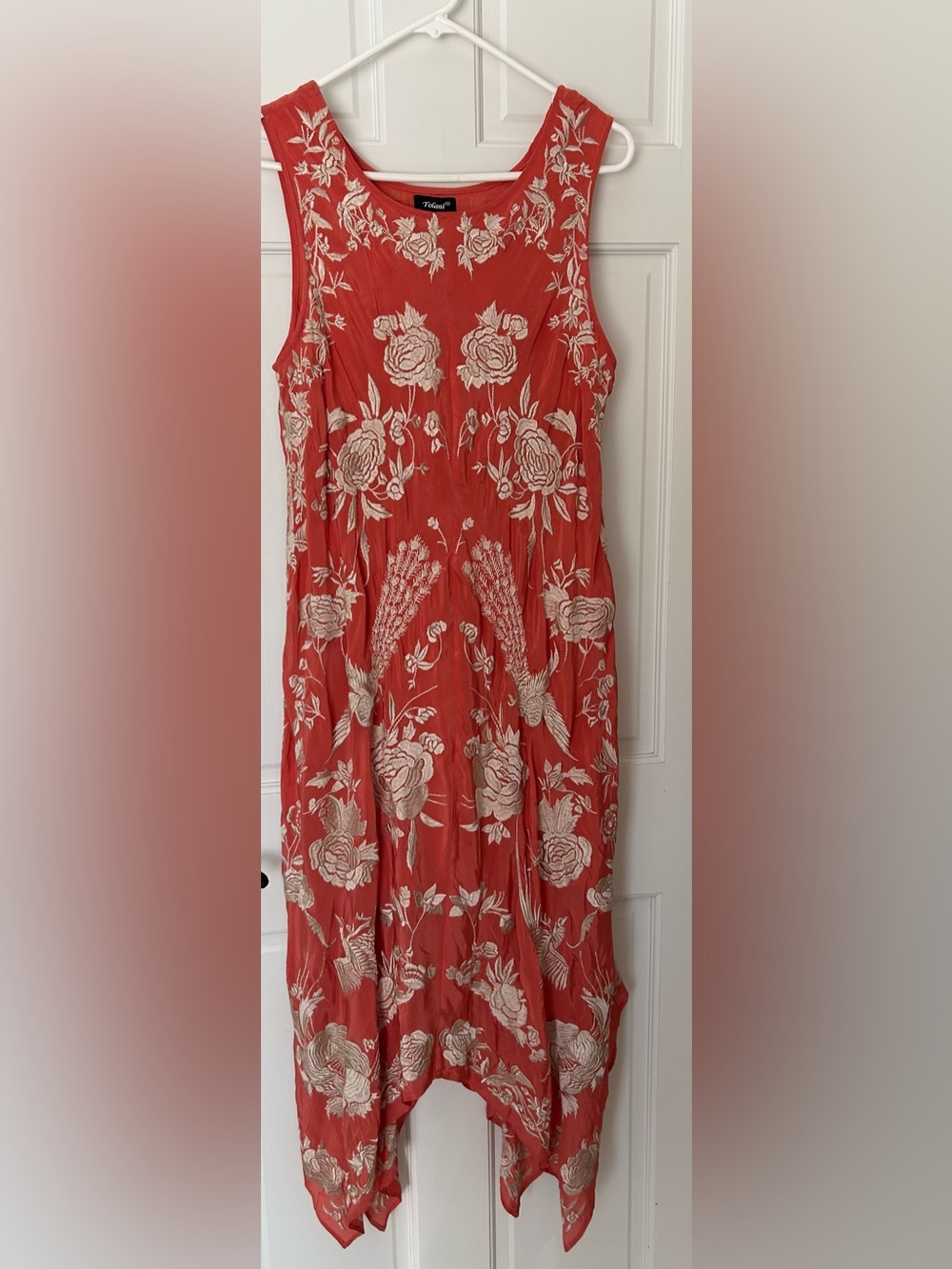 Tolani Coral/orange Maxi Dress with Cream Floral Embroidery